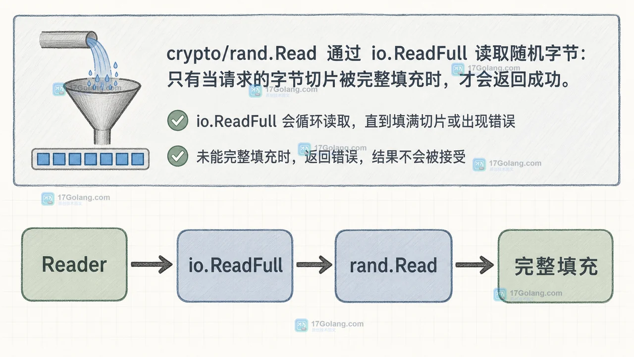 Go crypto/rand.Read、io.ReadFull 与 Reader 的调用链和完整填充边界