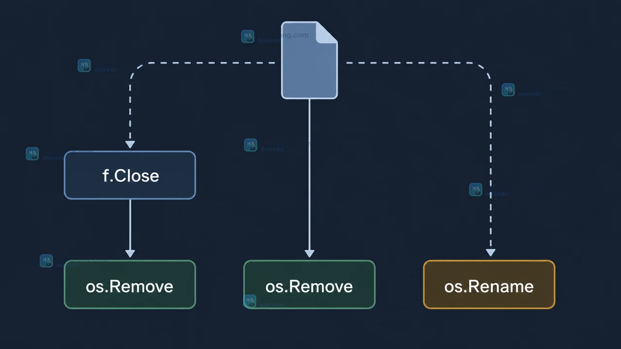 Go os.CreateTemp 如何避免临时文件泄漏：关闭、重命名与失败清理