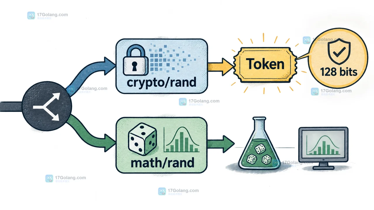 crypto/rand 与 math/rand 的随机源选择边界:Token 使用安全随机源