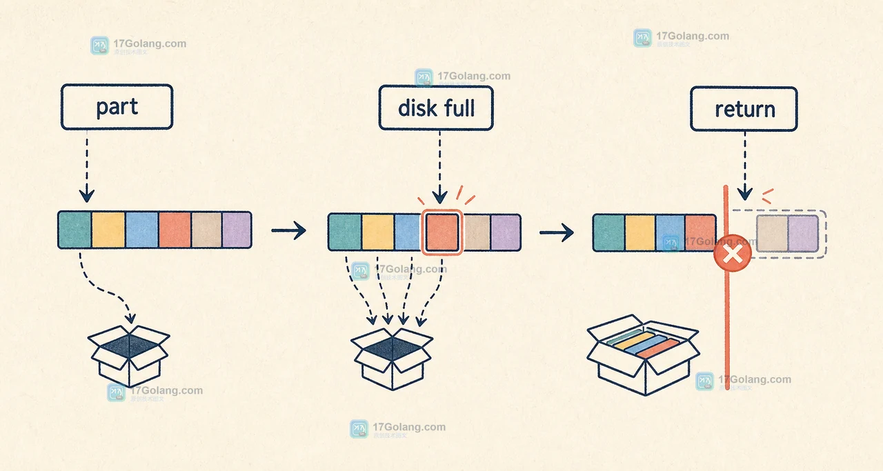 Go strings.SplitAfterSeq 消费 part 时命中 disk full 后停止继续请求
