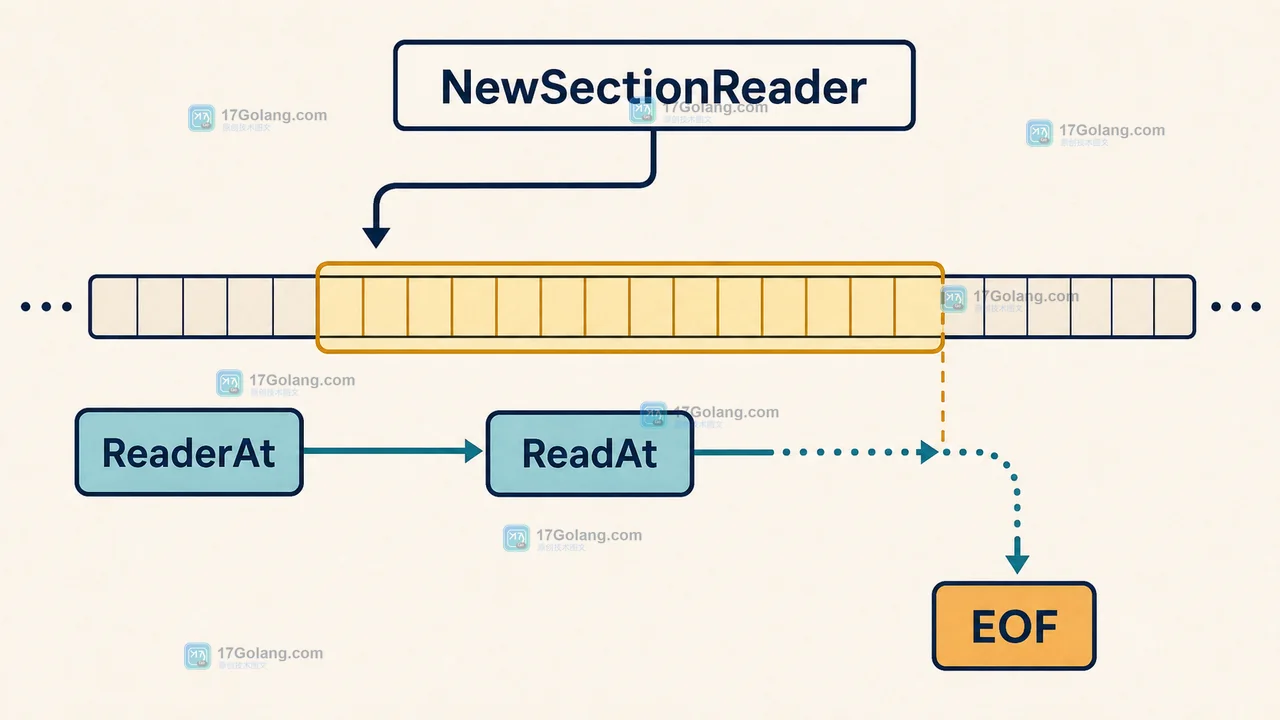 Go io.NewSectionReader 从 ReaderAt 的 Offset 建立固定窗口,ReadAt 读到窗口末尾返回 EOF