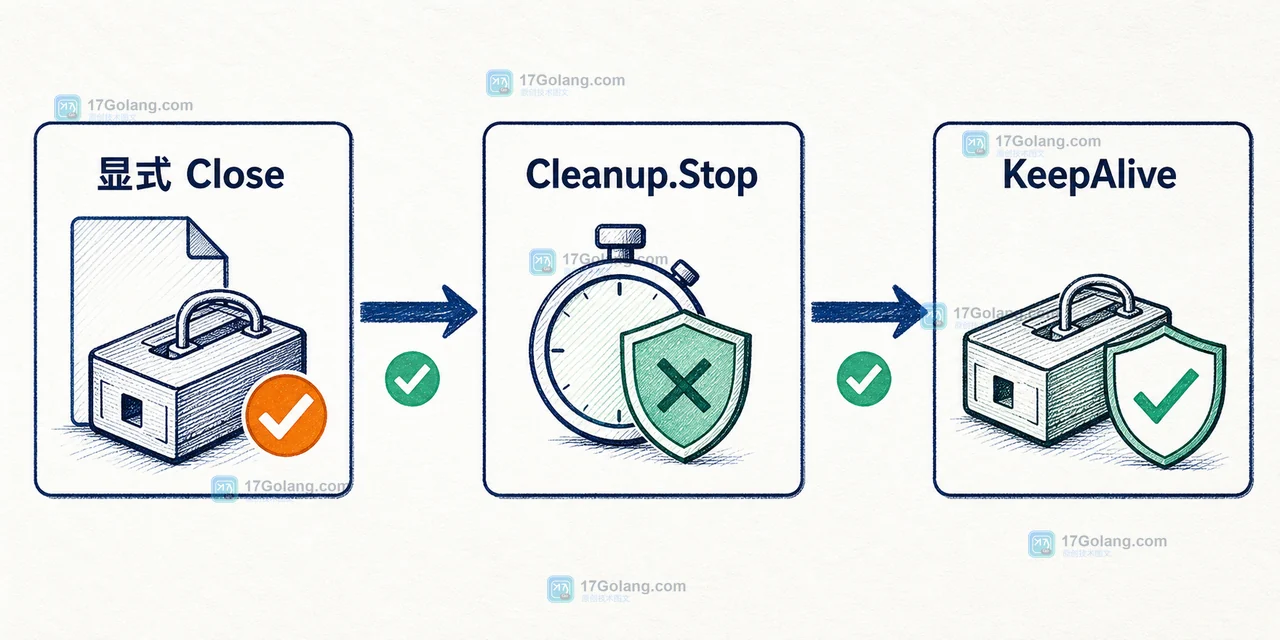 Go 显式 Close、Cleanup.Stop 与 KeepAlive 的资源关闭决策路径