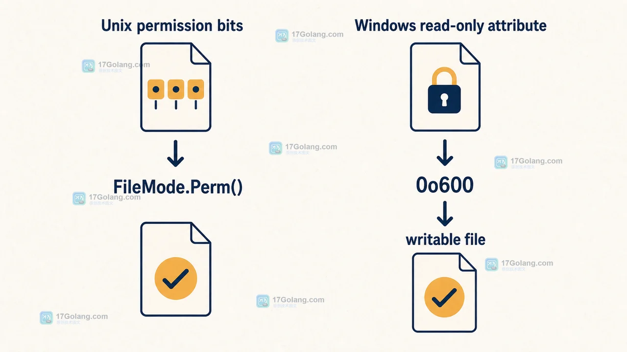 Go os.File.Chmod 在 Unix 与 Windows 上的差异：权限位写入何时不会按预期生效