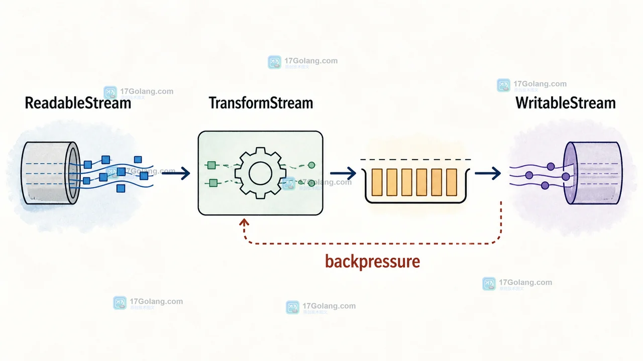 Web Streams TransformStream 如何处理背压：ReadableStream 到 WritableStream 的队列边界