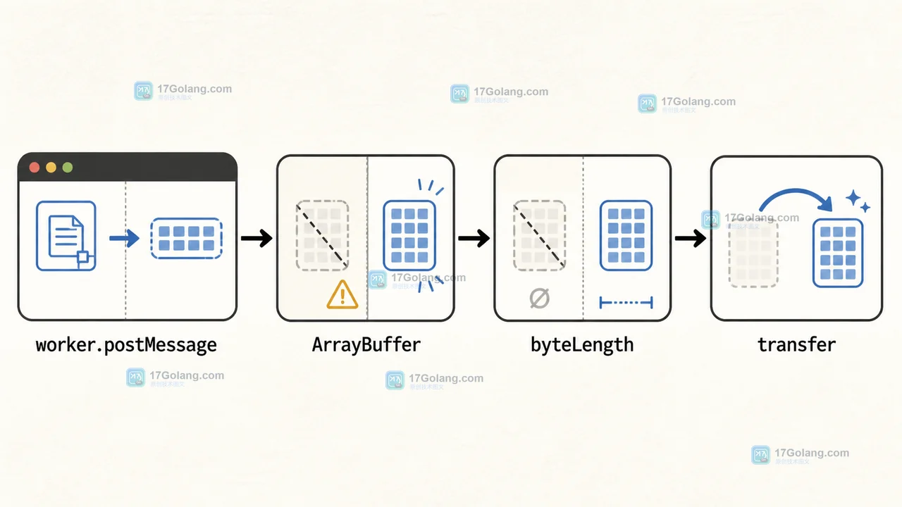 Web Workers 传递大型 ArrayBuffer 如何避免复制：Transferable 与引用失效排查