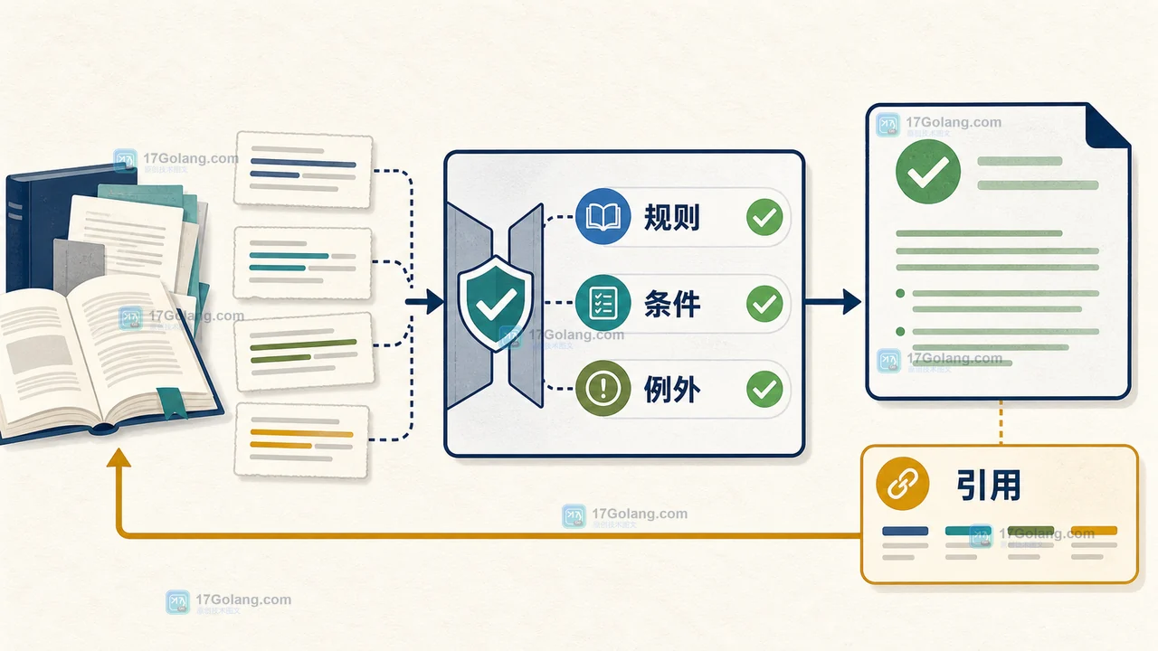 RAG 检索片段经过规则条件例外校验后才进入可追溯引用