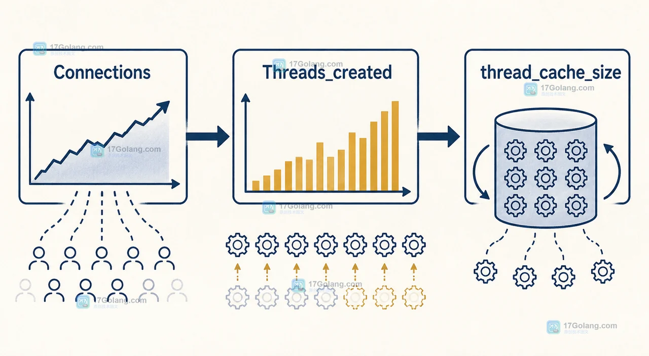 MySQL 线程缓存判断图:Connections 与 Threads_created 对照后检查 thread_cache_size