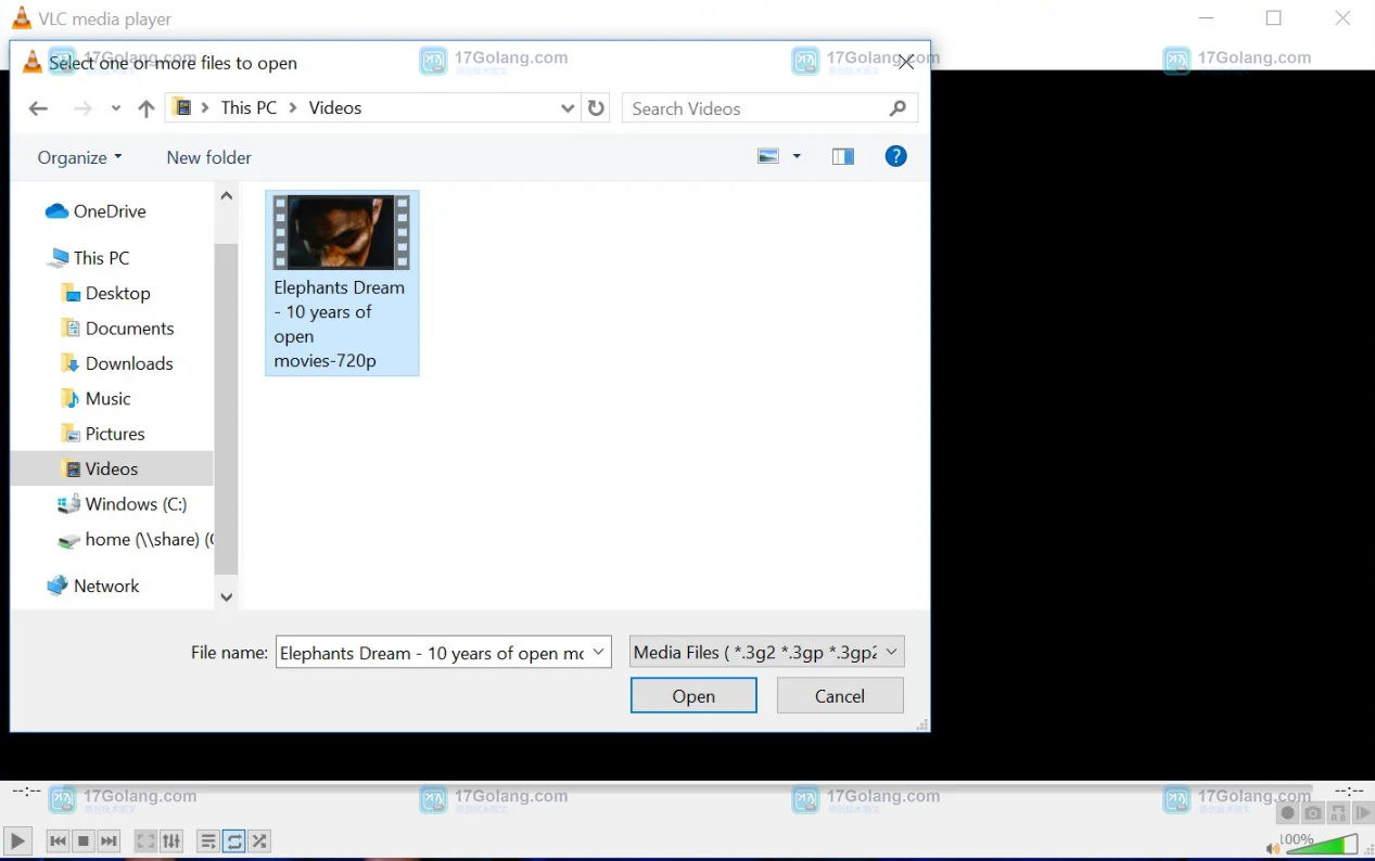 VLC media player 视频播放窗口与底部进度条真实界面截图