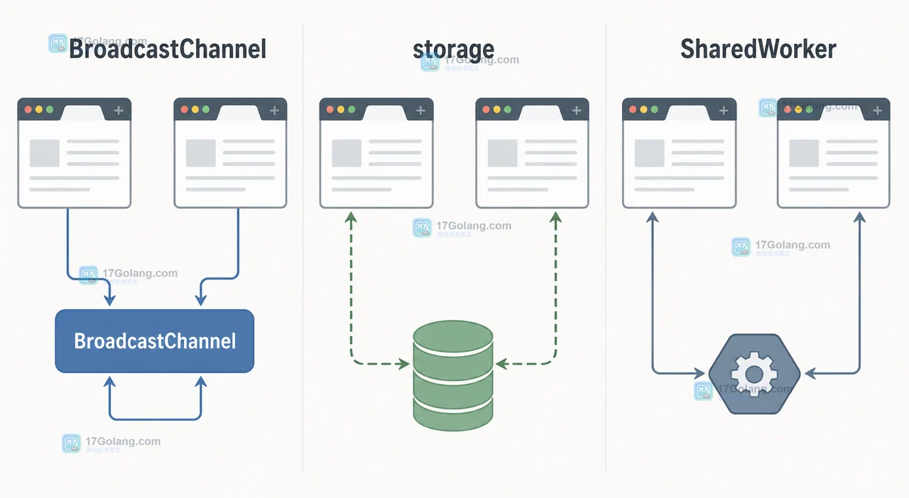 前端跨标签页状态同步怎么选：BroadcastChannel、storage 事件与 SharedWorker 的边界