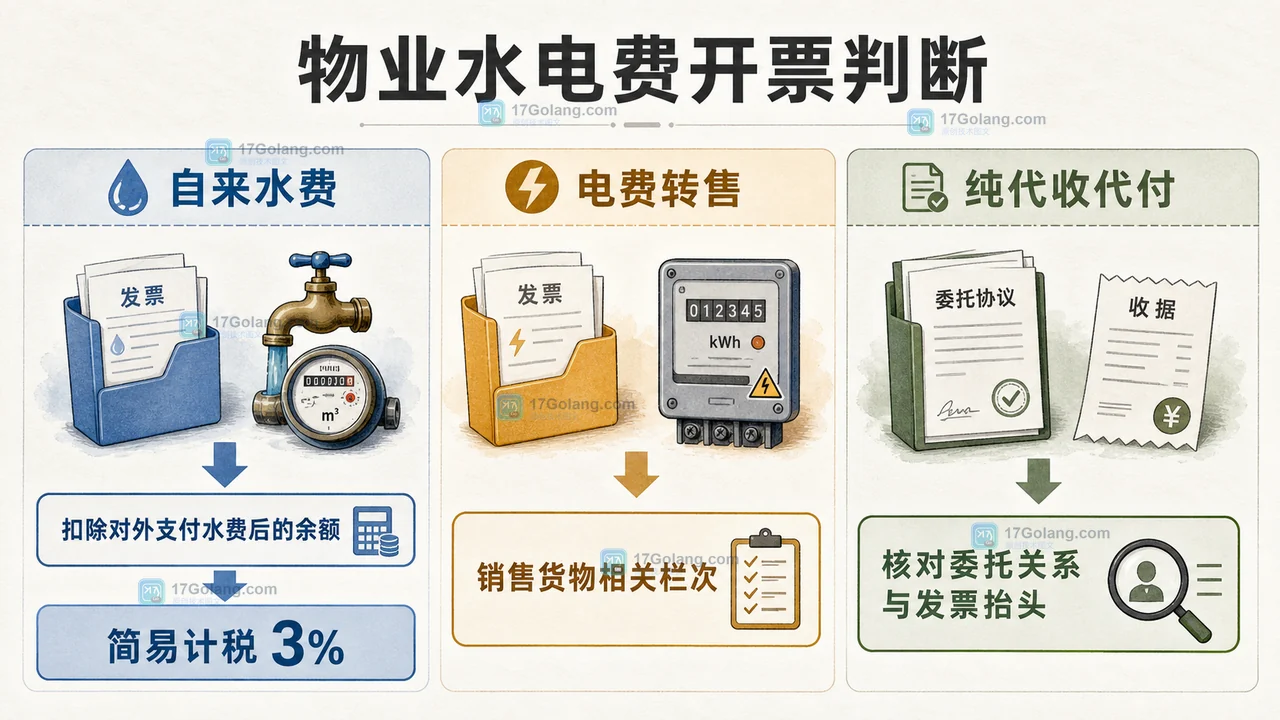 物业代收水电费开票判断图:自来水差额计税与电费转售分开核对
