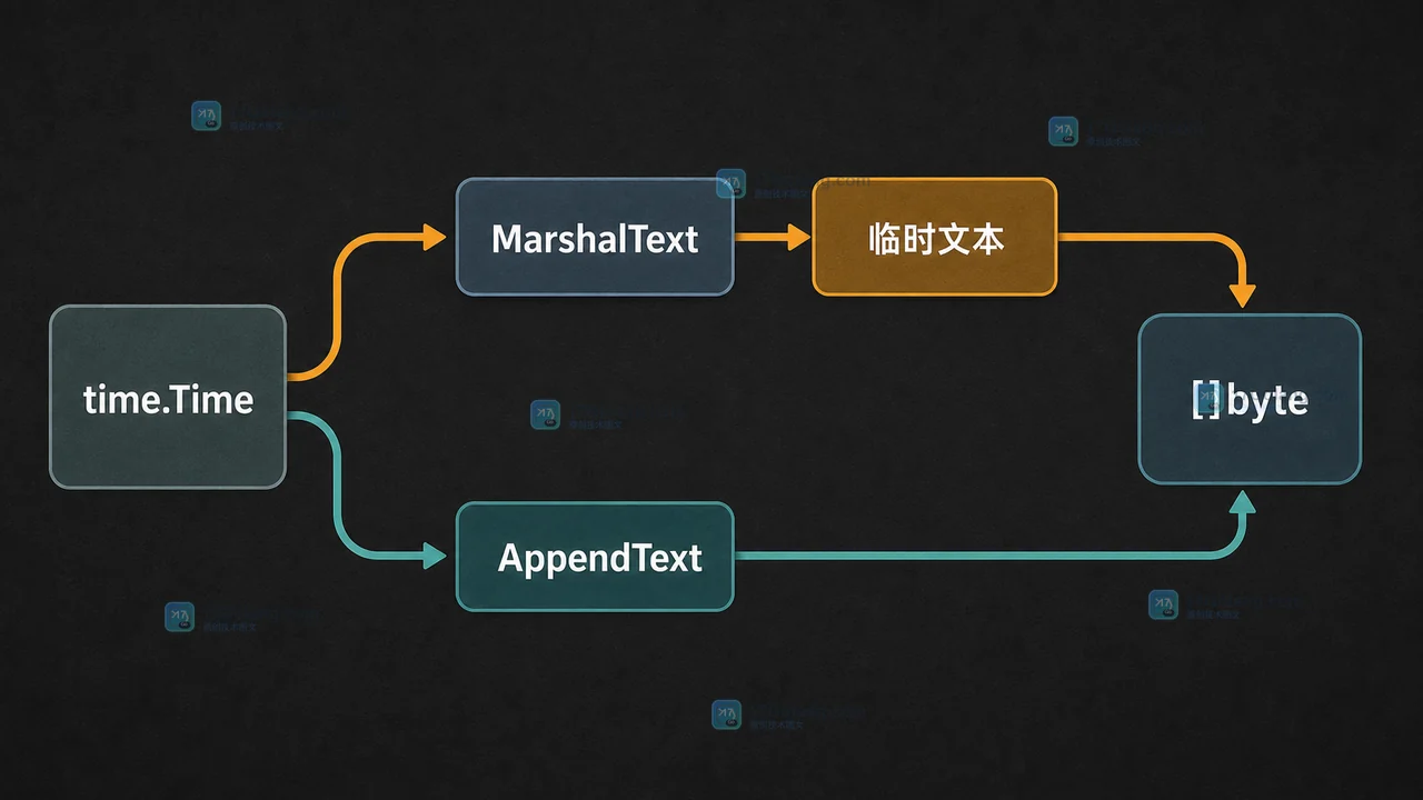 MarshalText 与 AppendText 通过 time.Time 把文本表示写入 []byte 的两条路径