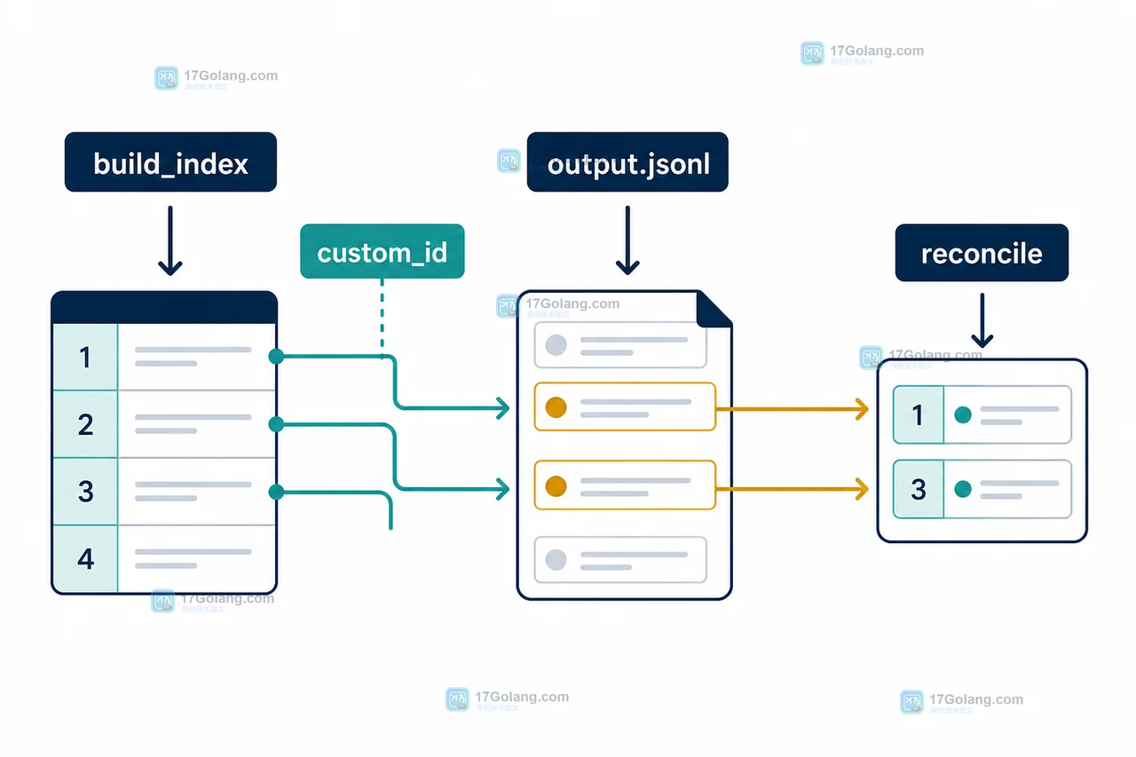 多模态批处理结果如何稳定对账：custom_id、JSONL 顺序与失败重试边界