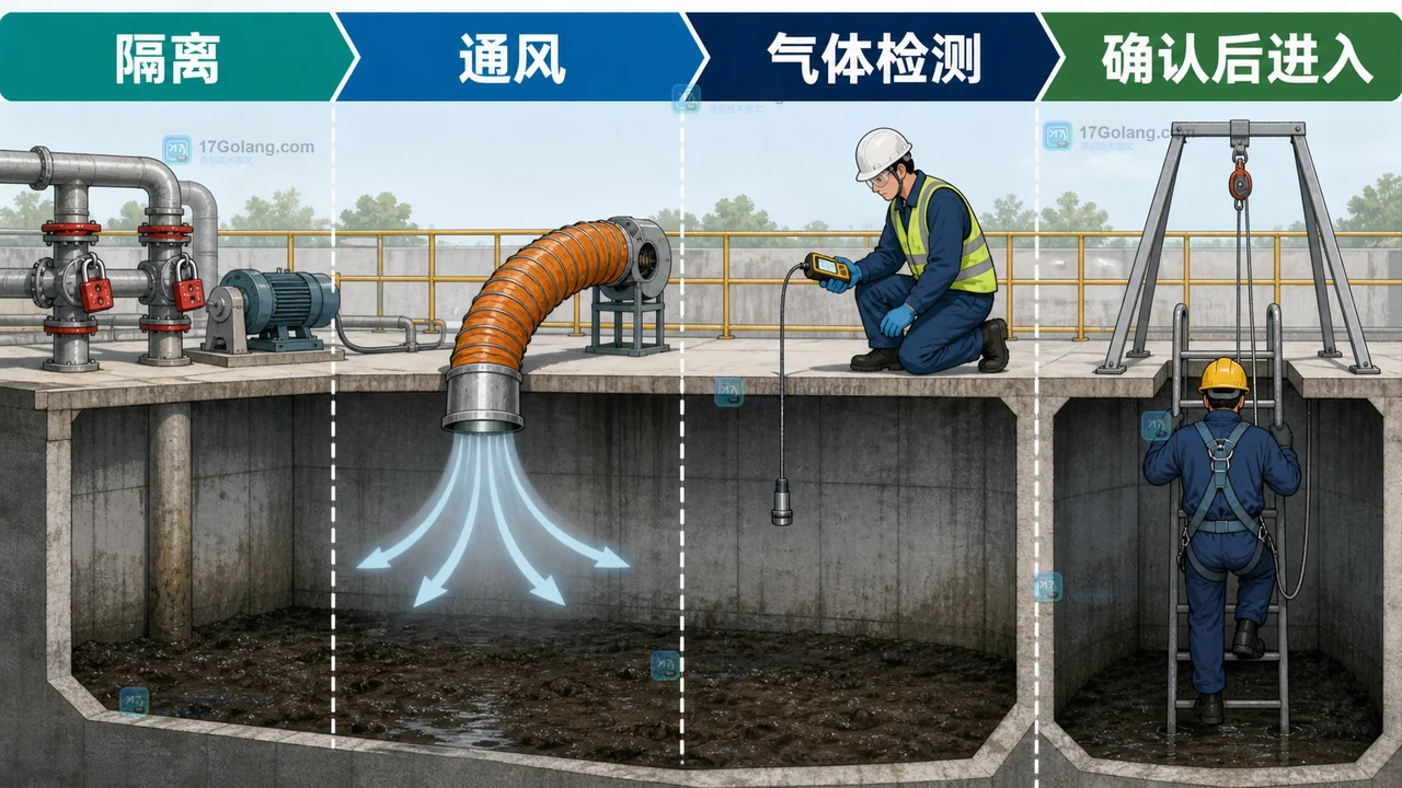 污水处理池清淤前怎么做有限空间风险辨识：先通风、再检测、后作业