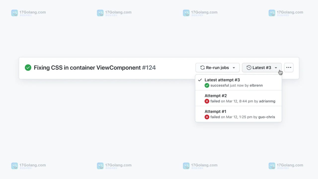 GitHub Actions 如何重新运行失败任务：Run workflow 页面与作业状态核对