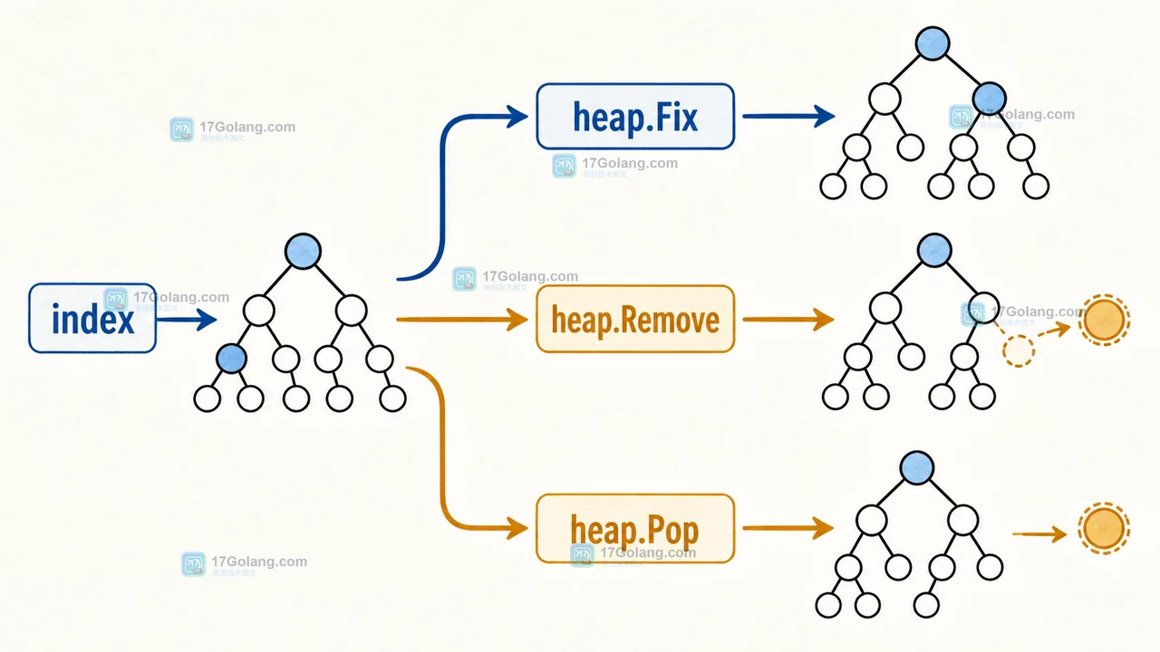 Go heap.Fix、heap.Remove 与 heap.Pop 的任务保留、删除和取出边界对比