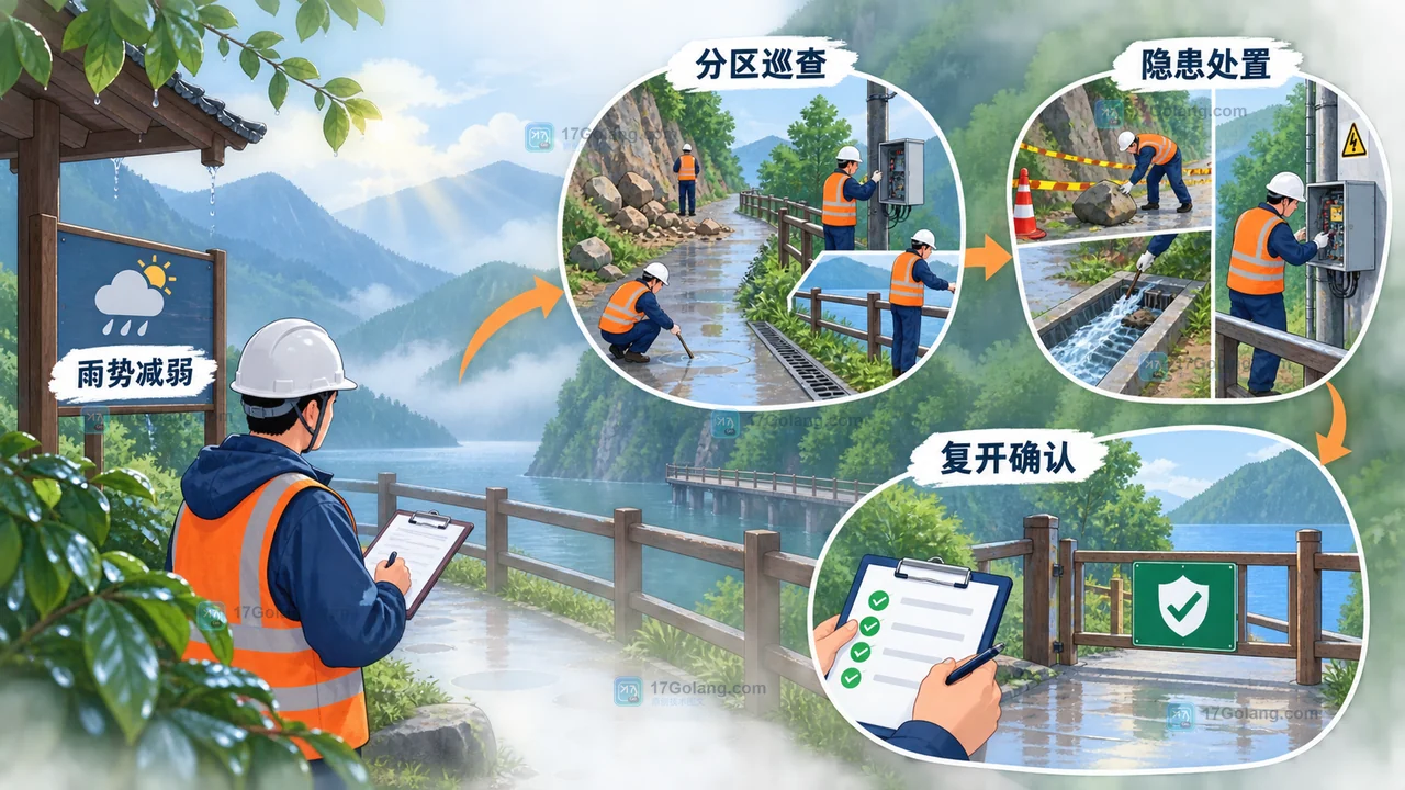 景区遇到雷雨天气怎么组织游客避险：暂停项目、现场引导与复开核验