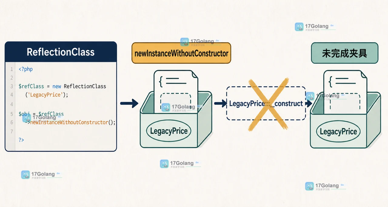 PHP ReflectionClass::newInstanceWithoutConstructor 如何测试遗留对象：构造跳过与属性初始化边界
