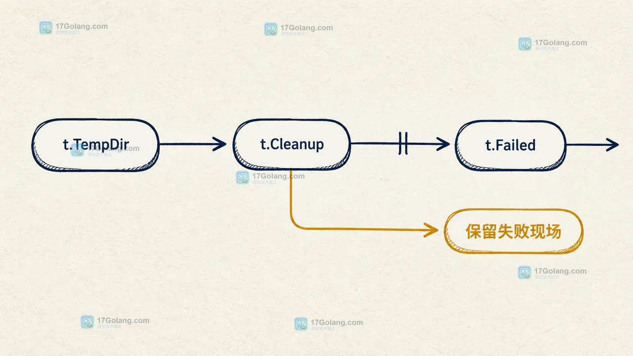 Go 测试如何只验证一次临时目录清理：t.Cleanup、子测试与失败现场保留