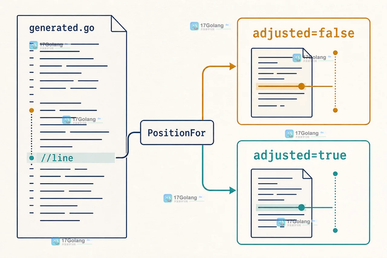 Go go/token.FileSet.PositionFor 如何还原多文件错误位置：adjusted、相对偏移与诊断输出
