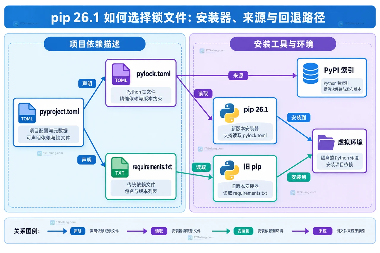 Python pip 26.1、旧 pip、pylock.toml、requirements.txt、pyproject.toml 与虚拟环境的静态依赖关系