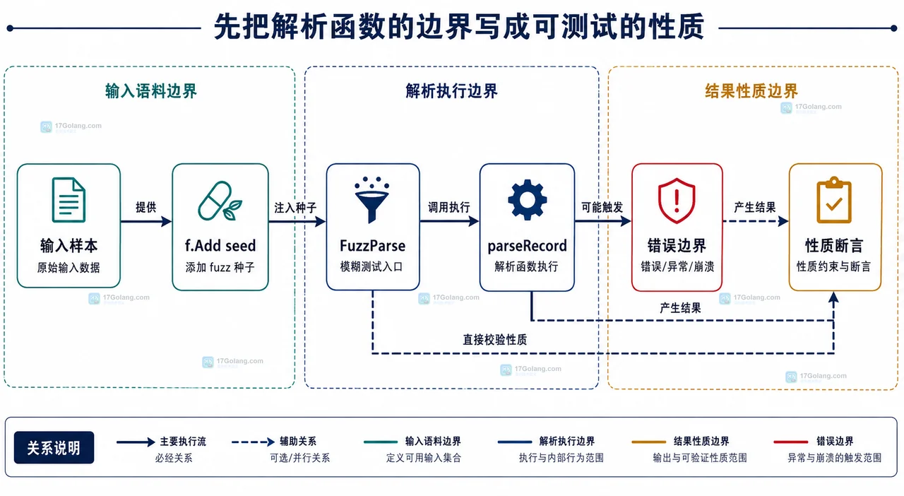 Go 解析函数边界用例漏测：用 fuzz seed 和回归语料固定崩溃输入