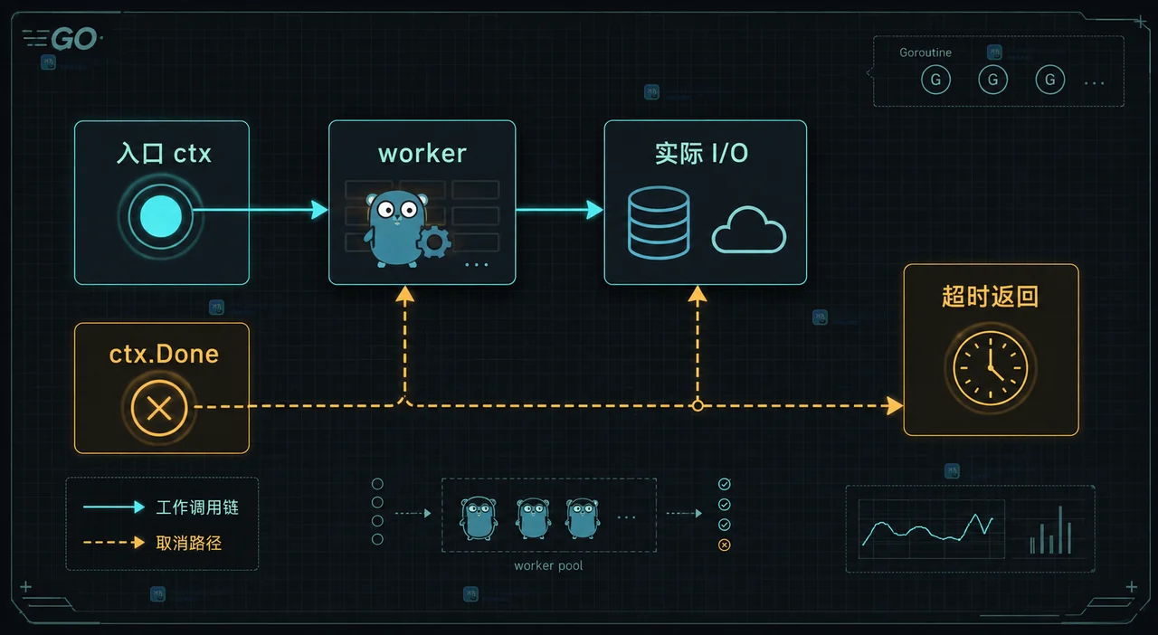 短超时压测后 Goroutine 数量不回落：区分工作未取消与结果发送阻塞