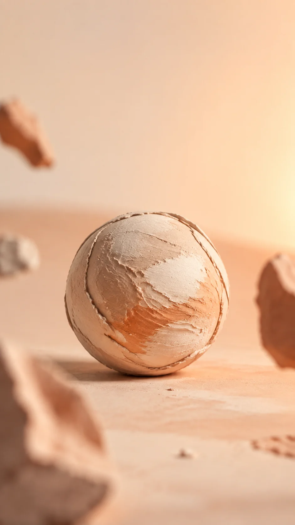 奶油陶土行星手机壁纸：不完美手作质感与双层景深