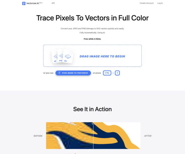 Vectorizer.AI：基于AI的在线图片转矢量工具，支持PNG/JPG转SVG/PDF/EPS
