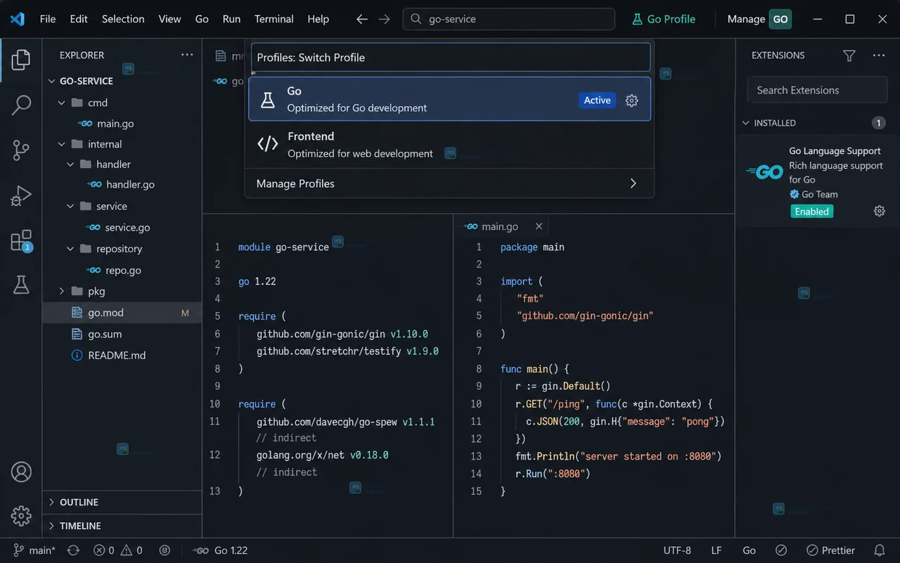 VS Code 怎么给前端和 Go 项目分别设置扩展配置