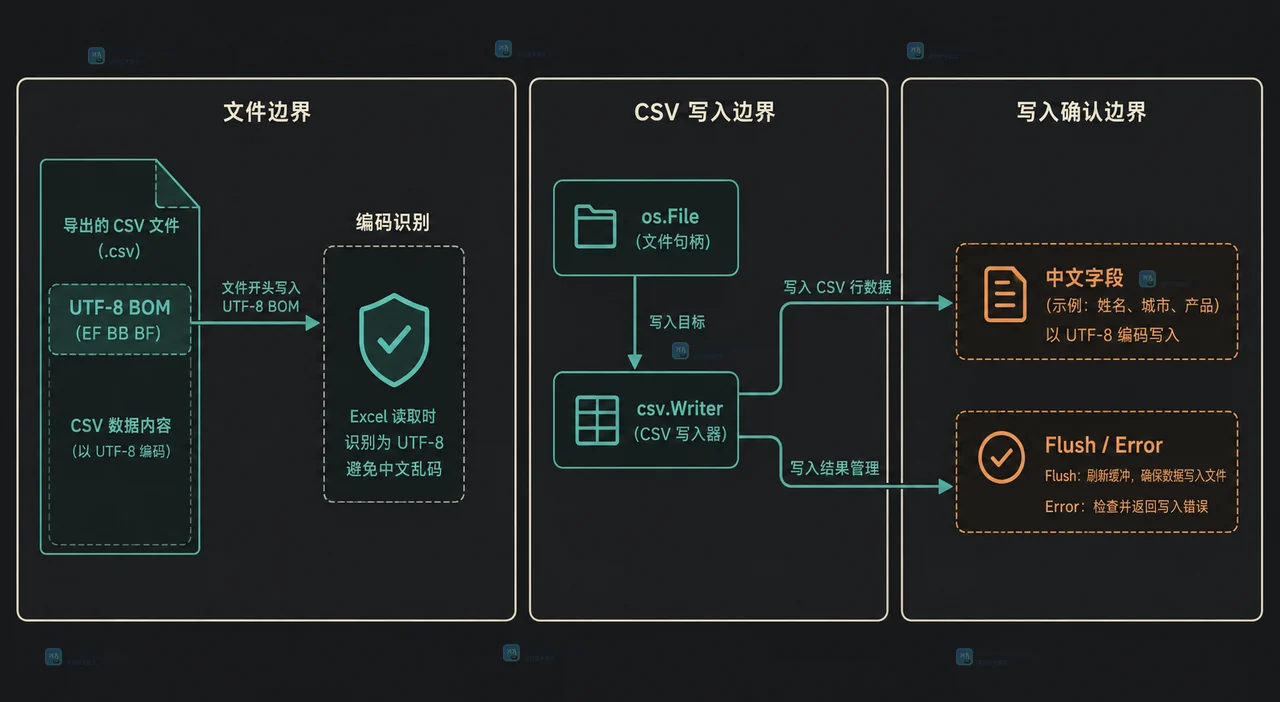 Go 导出的 CSV 用 Excel 打开乱码怎么处理
