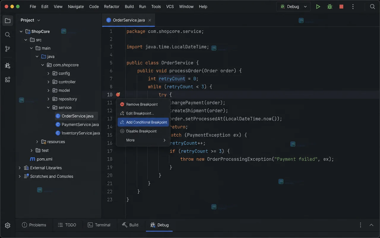 IntelliJ IDEA 怎么设置只在指定条件下触发的断点