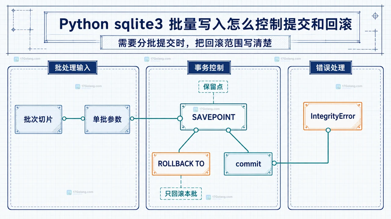Python sqlite3 批量写入中导入任务、Connection、executemany 与 SQLite 事务的静态关系图