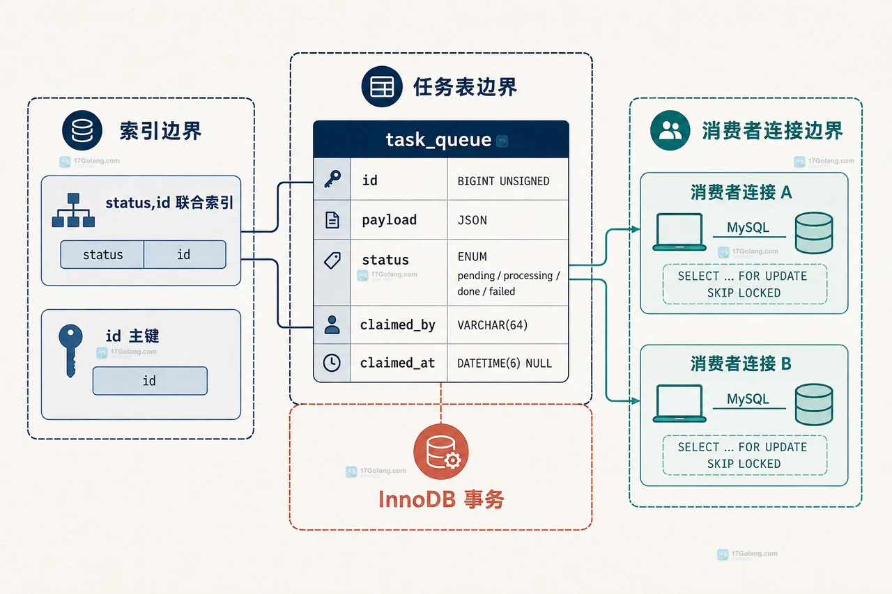 MySQL 领取事务与事务外业务执行的边界，以及 processing、done、failed 状态关系