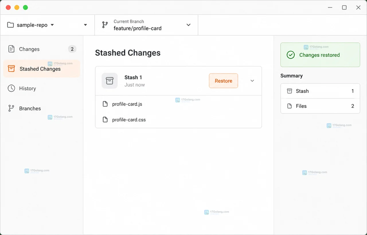 原创 Git 桌面客户端 Changes 面板和 Stash All Changes 菜单状态