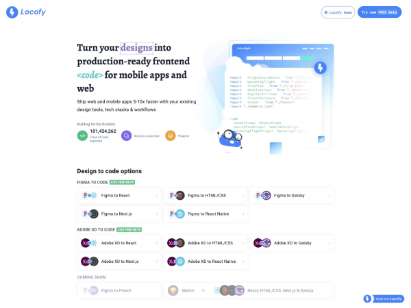 Locofy.ai：AI驱动的设计转代码工具，支持Figma/Adobe XD一键生成React、Next.js及HTML/CSS代码