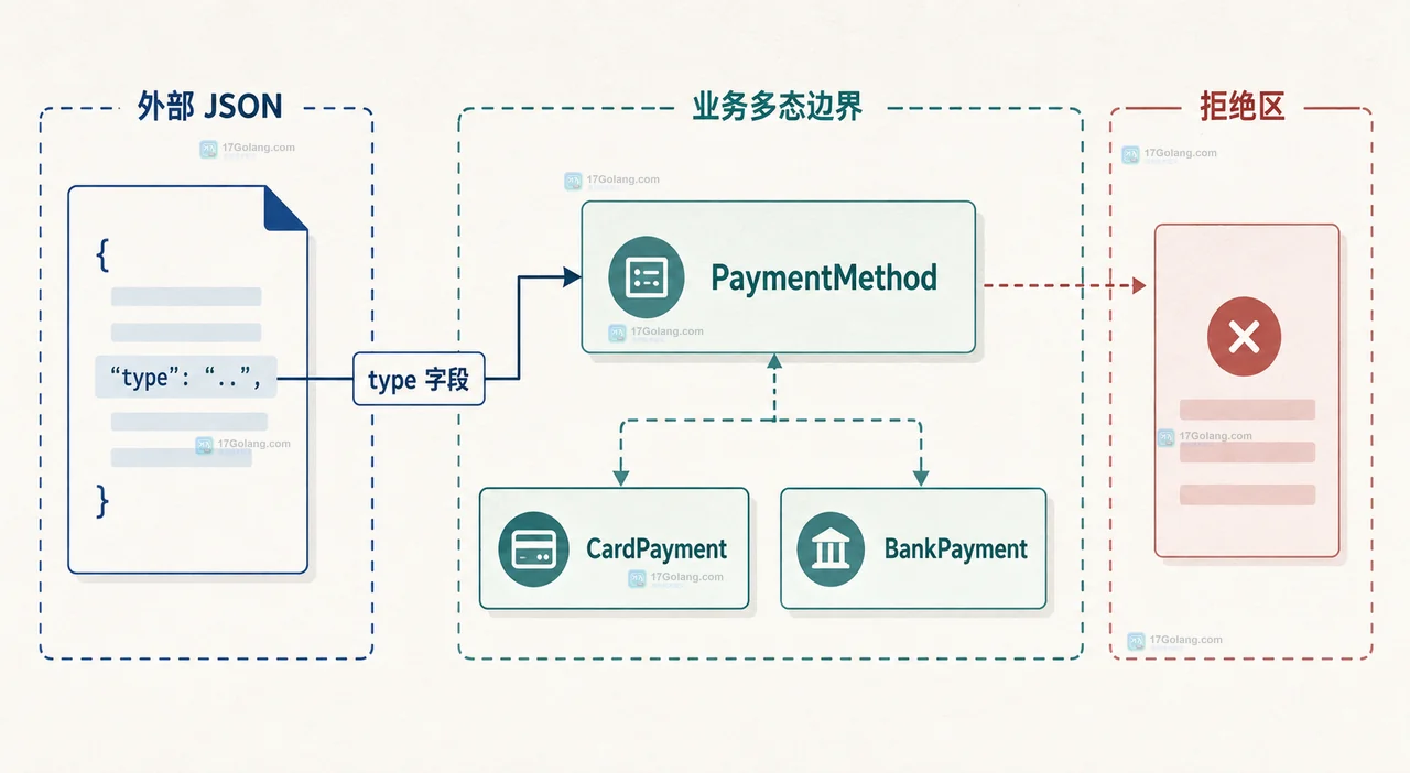 PolymorphicTypeValidator 按基类、包规则和未知类型分流的静态关系图