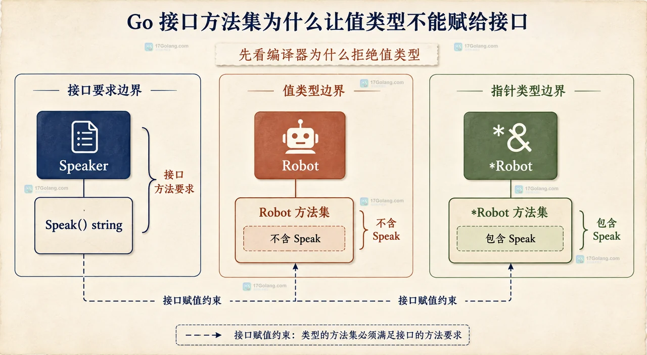 Go 值接收者和指针接收者进入 T 与指针 T 方法集的对照关系