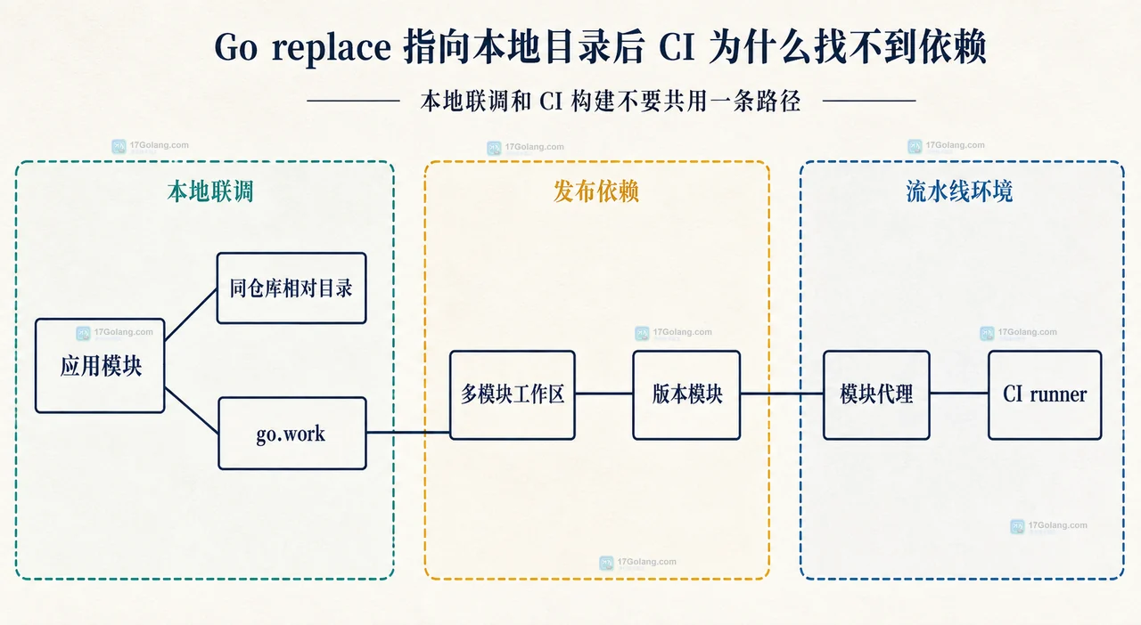 Go replace 主模块、CI 检出目录、绝对路径和本地替换模块之间的静态边界关系