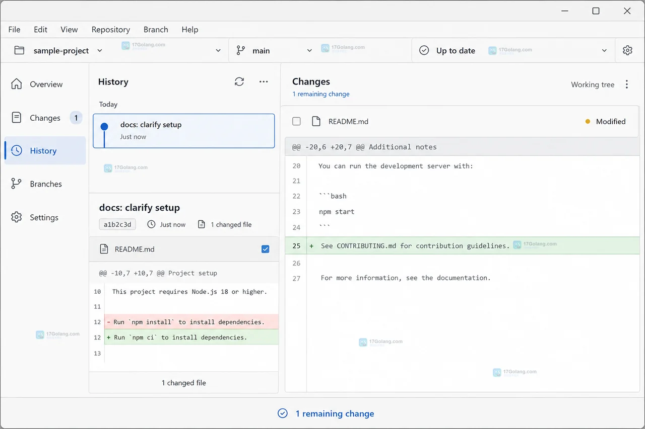 GitHub Desktop 暂存部分修改后怎么查看未暂存差异
