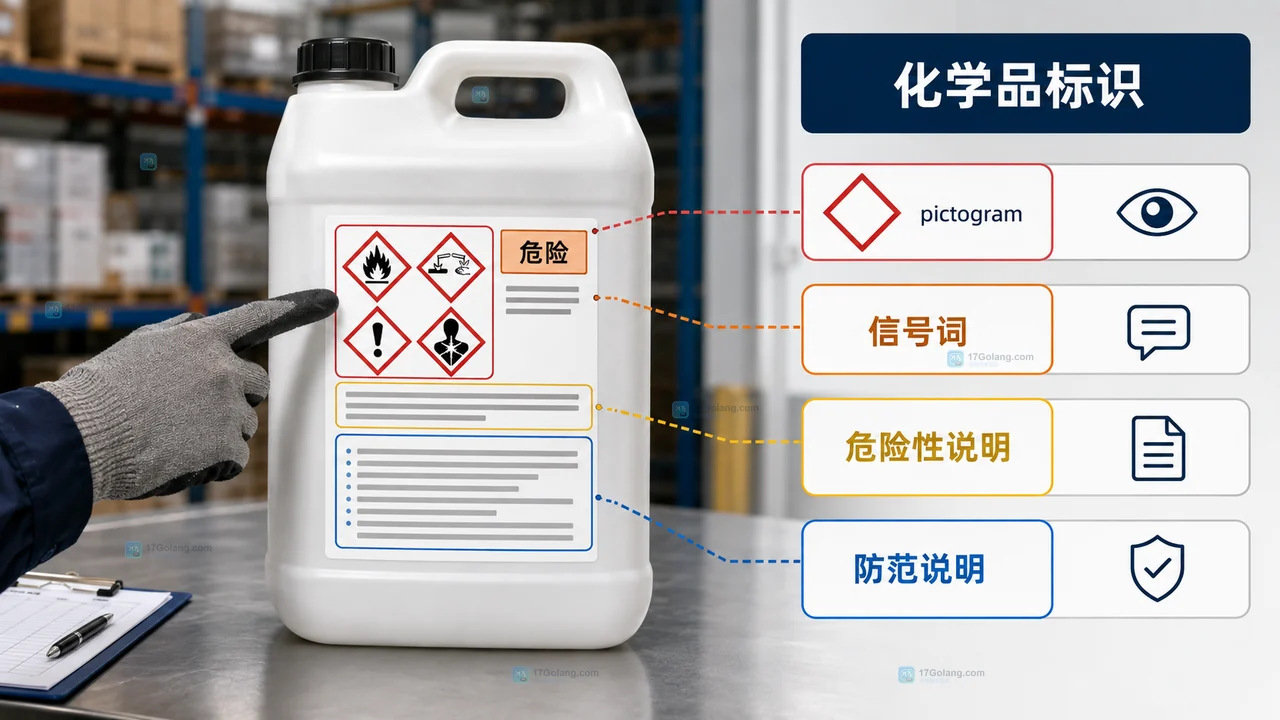原创危险化学品仓储收货边界说明图,展示收货核对、SDS复核、隔离区、储存条件和暂停入库之间的安全判断关系