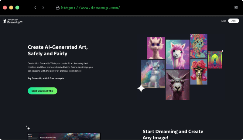 DreamUp：DeviantArt推出的AI插画生成工具，保障艺术家权益与高分辨率创作