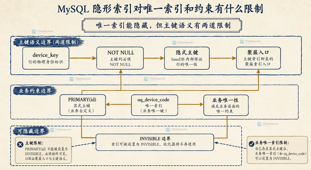 MySQL 隐形唯一索引仍连接到唯一性约束和写入维护的静态关系图