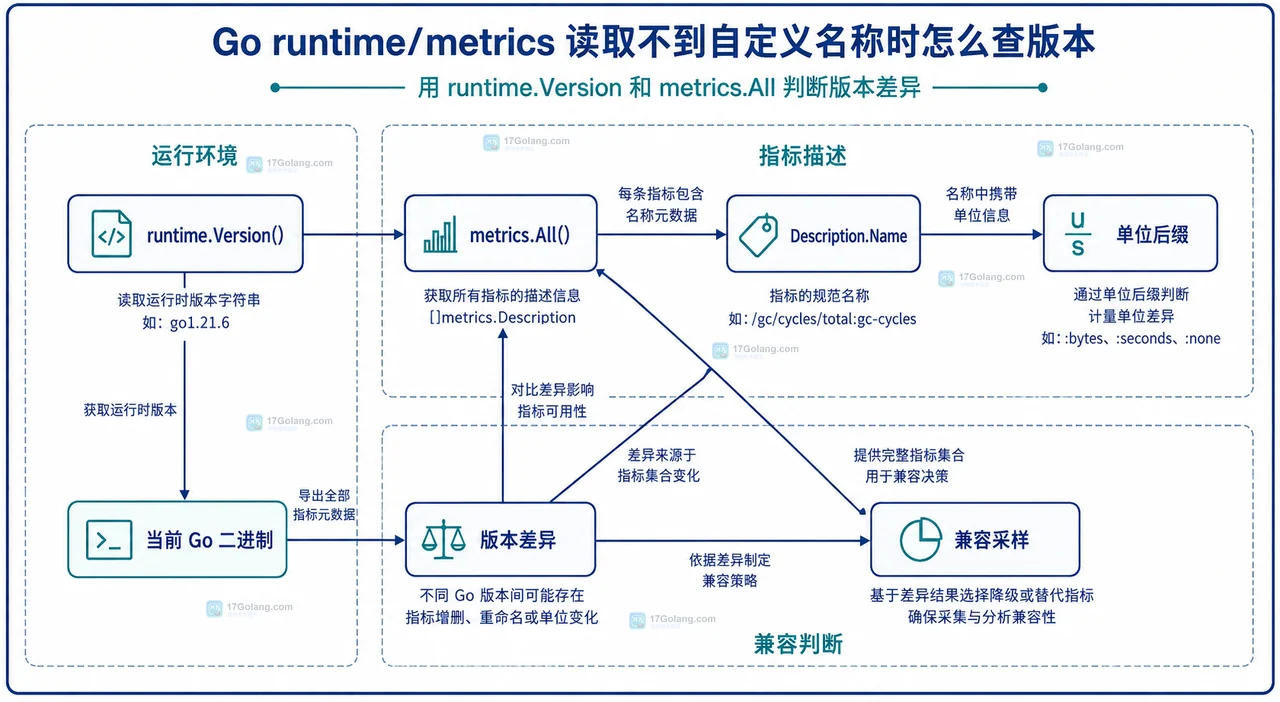 Go runtime/metrics 读取不到自定义名称时怎么查版本