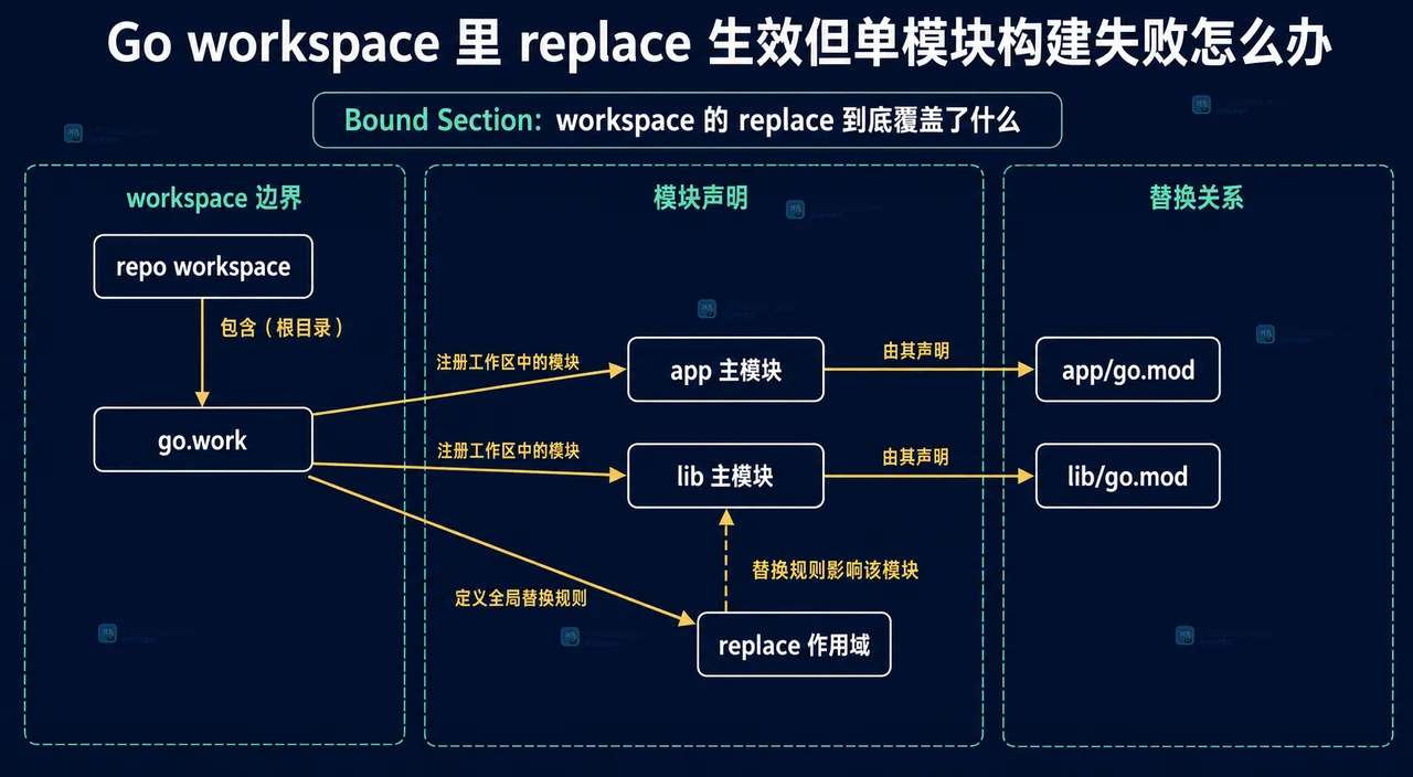 Go workspace 里 replace 生效但单模块构建失败怎么办