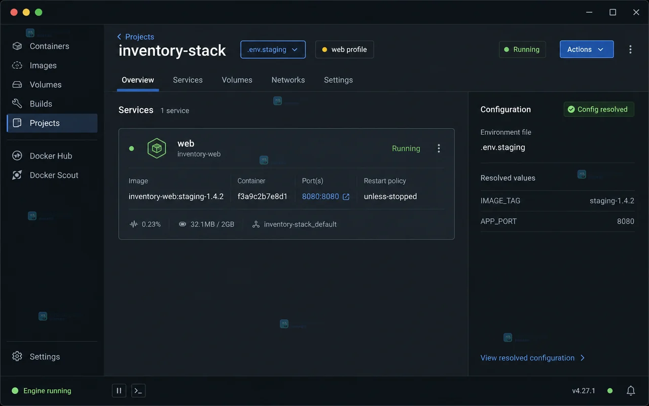 Docker Compose 怎么切换 env-file 而不改 compose.yaml