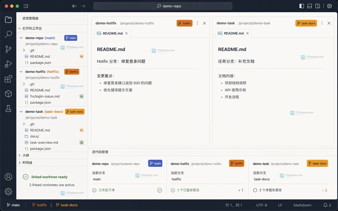 Git worktree 怎么同时打开两个分支而不反复切换