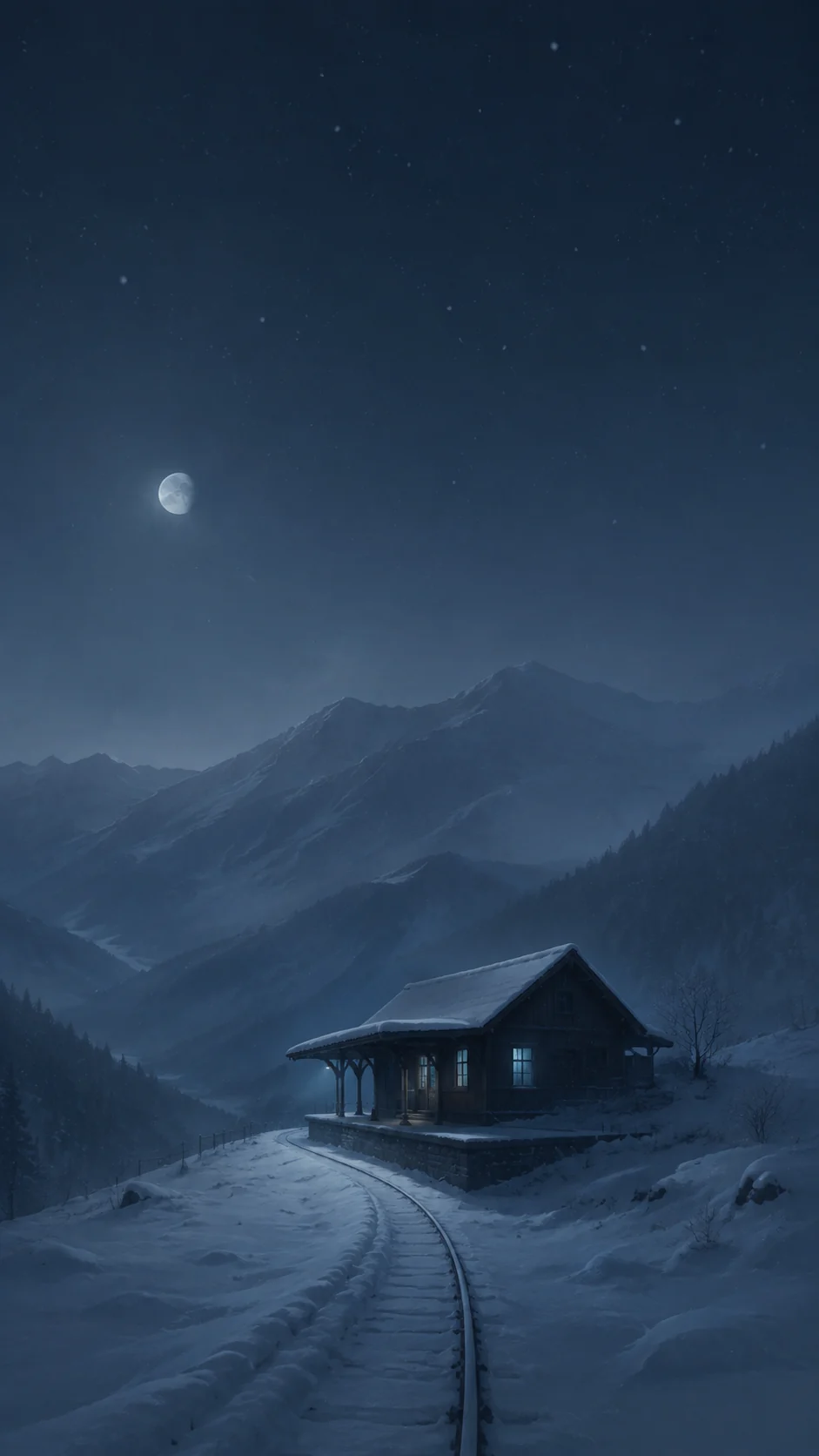 雪夜山间车站手机壁纸怎么做出柔和层次