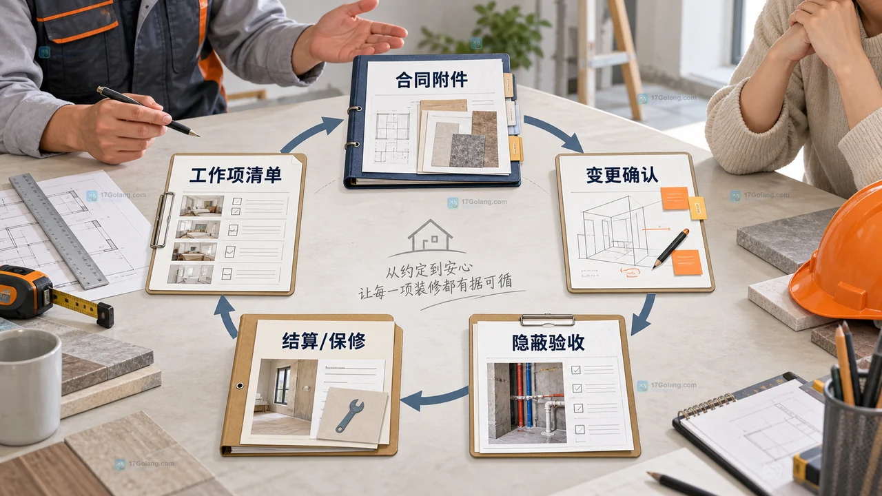 小型装修项目从房屋性质、施工内容到地方许可核对的资料关系图