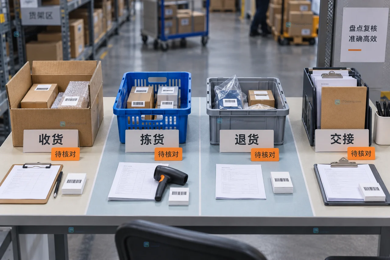 仓库账实差异场景中，差异托盘、库位卡、入库单、拣货单、退货单和交接确认组成可追溯证据链