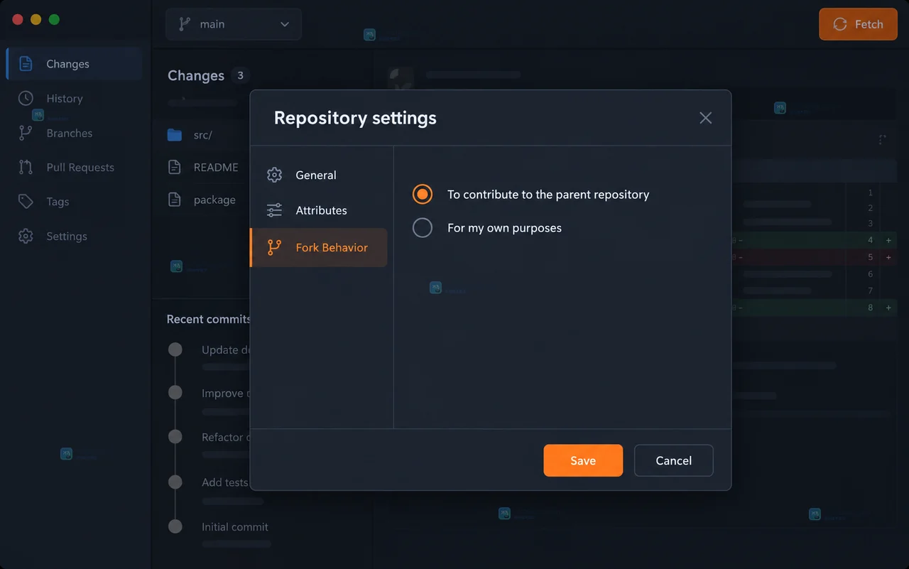 GitHub Desktop 怎么为分支设置 upstream 远程